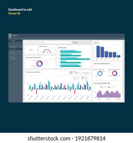 Dashboard with graphs and charts. 5.0 design. Power bi template to edit. EPS10