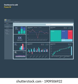 Dashboard mit Grafiken und Diagrammen. Power-Bi-Analyse. EPS10