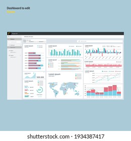 Dashboard graphs power bi. Data graphs. Business theme. EPS10