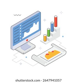 Dashboard with Graphs  Vector isometric Illustration. EPS 10 file