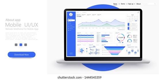 Dashboard, great design for any site purposes. Business infographic template. Vector flat illustration. Big data concept Dashboard user admin panel template design. Analytics admin dashboard. Flat 