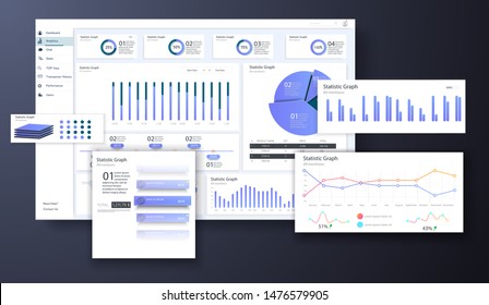 Dashboard, great design for any site purposes. Business infographic template. Vector UI/UX flat illustration. Big data concept Dashboard user admin panel template design. Analytics admin dashboard.