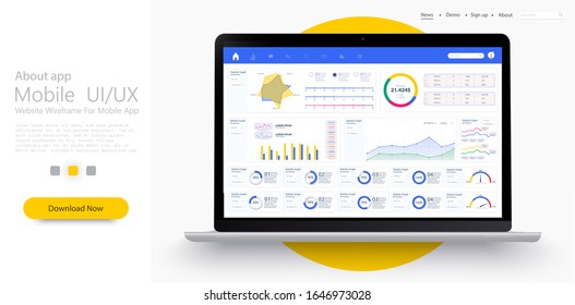 Dashboard, great design for any site purposes. Business infographic template. Vector flat illustration. Big data concept Dashboard user admin panel template design. Analytics admin dashboard. Flat