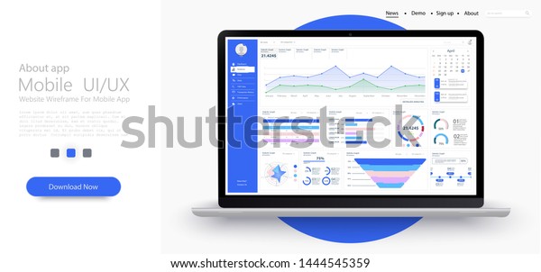 Dashboard, great design for any site purposes. Business
infographic template. Vector flat illustration. Big data concept
Dashboard user admin panel template design. Analytics admin
dashboard. Flat 