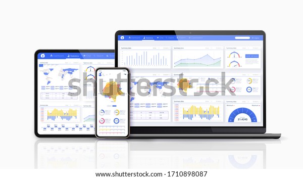 Dashboard, great design for any site purposes.\
Business infographic template. Vector flat illustration. Big data\
concept Dashboard user admin panel template design. Analytics admin\
dashboard.App UI/UX