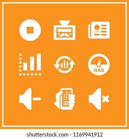 dashboard icon. 9 dashboard vector set. gas level, volume down, volume off and stop button icons for web and design about dashboard theme