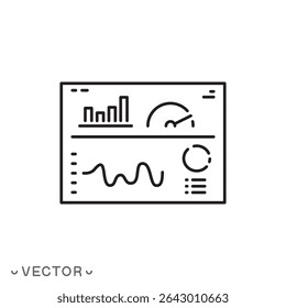 dashboard icon, analysis performance, performance data indicator concept, KPI widget, thin line symbol isolated on white background, editable stroke eps 10 vector illustration