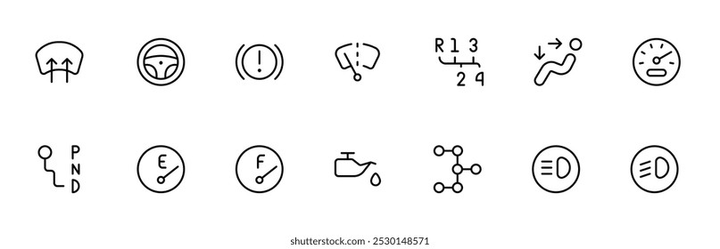 Ícone do painel. carro ícone do painel do painel, indicadores assinar ilustração vetorial. linear Editável Traçado. Linha, sólido, linha plana, estilo fino e adequado para página da Web, aplicativo móvel, UI, design UX.