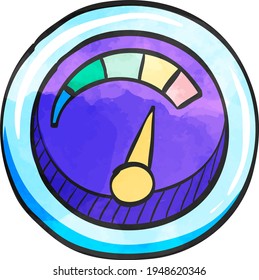 Dashboard icon in color drawing. Control panel, odometer, speedometer