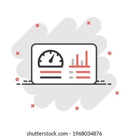 Dashboard icon in comic style. Finance analyzer cartoon vector illustration on white isolated background. Performance algorithm splash effect business concept.