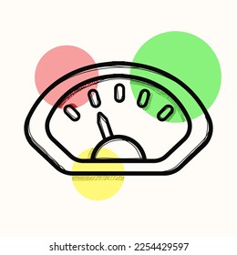Dashboard icon in doodle sketch lines. Control panel, odometer, speedometer