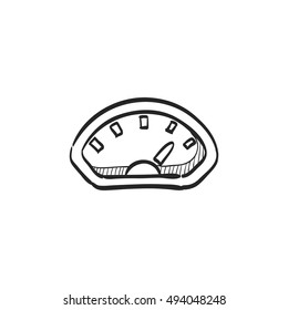 Dashboard icon in doodle sketch lines. Control panel, odometer, speedometer 