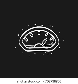 Dashboard icon in doodle sketch lines. Control panel, odometer, speedometer 