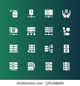 dashboard icon set. Collection of 16 filled dashboard icons included Server, Gas pump, Hosting, Airbag