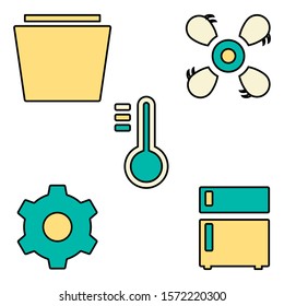 dashboard icon set files, fans, temperature regulators and refrigerators in flat line style