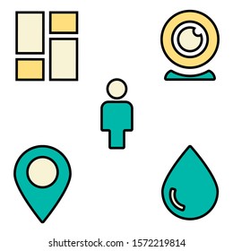 Dashboard icon set location, person, water and tab in a flat line style