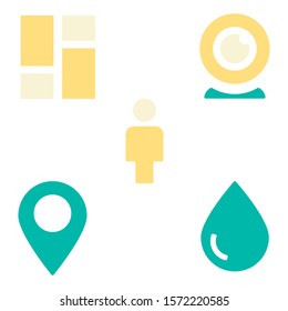 Dashboard icon set location, person, water and tab in flat style