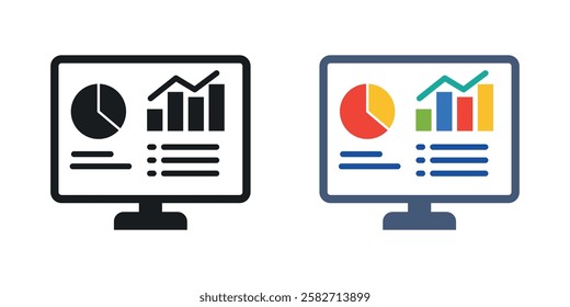 Dashboard icons set vectors black and colored style