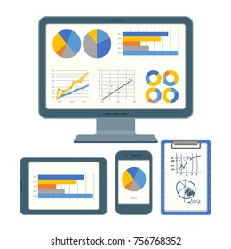 Dashboard images of gadgets and notebook vector illustration