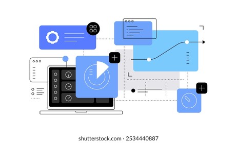 Interface do painel de controle e big data. Ilustração plana. Arquivo vetorial.