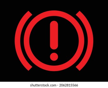 Dashboard Large Red Brake Warning Light Over A Black Background