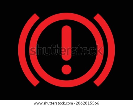 Dashboard large red brake warning light over a black background