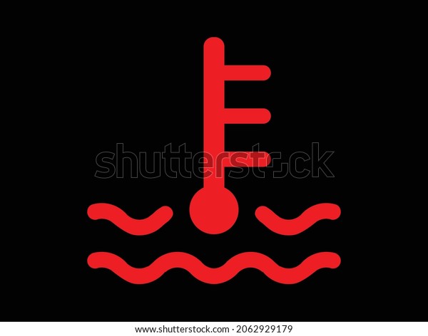 Dashboard large red water temperature warning\
light over a black\
background