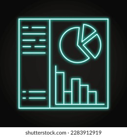 Dashboard neon icon in line style. Charts and graphs with data analytics, project monitoring symbol. Vector illustration.