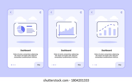 Dashboard onboarding screen for mobile apps template banner page UI with three variations modern flat outline style