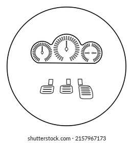 Icono de pedales de tablero en círculo color negro ilustración de la imagen contorno línea delgada estilo simple