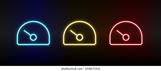 dashboard, performance, speed neon icon set. Set of red, blue, yellow neon vector icon