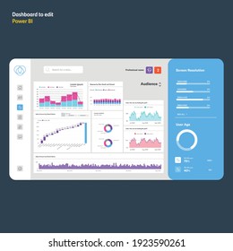 Dashboard Power Bi Template. Graphs Diagrams To Edit. EPS10