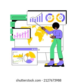 Dashboard service abstract concept vector illustration. Online reporting mechanism, key performance indicators, dashboard service tool, data metrics, information management abstract metaphor.