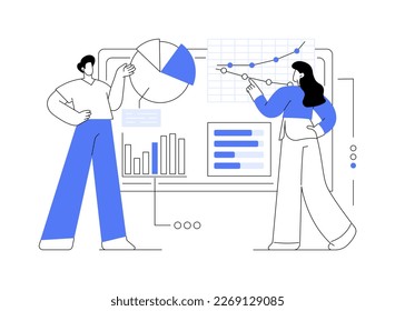 Ilustración vectorial de concepto abstracto del servicio de panel. Mecanismo de informes en línea, indicadores clave de rendimiento, herramienta de servicio de tablero, métricas de datos, metáfora abstracta de gestión de la información.