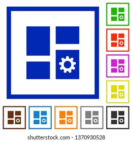 Dashboard settings flat color icons in square frames on white background