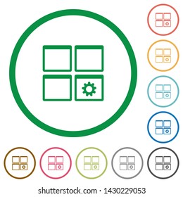 Dashboard settings flat color icons in round outlines on white background