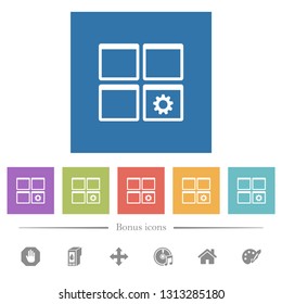 Dashboard settings flat white icons in square backgrounds. 6 bonus icons included.