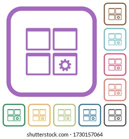 Dashboard settings simple icons in color rounded square frames on white background