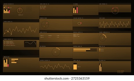 Dashboard shows metrics and data points related to a system. Several graphs and indicators track performance and status during nighttime operations.