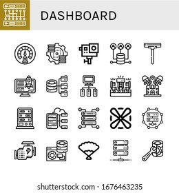 dashboard simple icons set. Contains such icons as Server, Dashboard, Action camera, Wiper, Hosting, Fans, Engine, Fan, can be used for web, mobile and logo