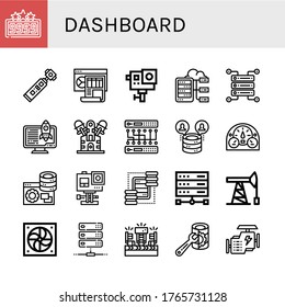 dashboard simple icons set. Contains such icons as High score, Action camera, Dashboard, Server, Engine, Servers, Oil pump, Fan, Fans, can be used for web, mobile and logo