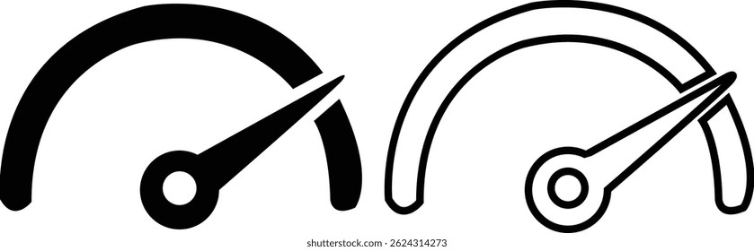 Dashboard speedometer flat and outline icon set. Performance indicator with arrows sign. Internet speed, gauge, tachometer, scale. Credit score vectors. Risk levels isolated on transparent background.