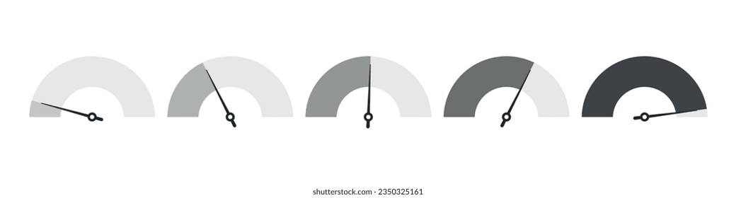 Dashboard-Tacho-Symbol Die Wählanzeige zeigt niedrige bis hohe Leistungswerte an. Flache Vektorgrafik einzeln auf weißem Hintergrund.