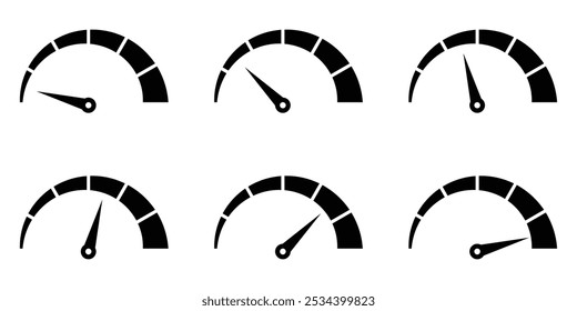 Dashboard-Tachosymbole eingestellt. Tachometersymbol einzeln. Leistungsindikatorzeichen Autogeschwindigkeit. Schnelles Internetgeschwindigkeitszeichen. Stock flache Vektorelemente.