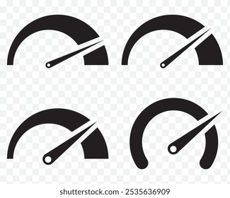 Dashboard speedometer icons set. Tachometer icon isolated. Performance indicator sign. Car speed. Fast internet speed sign. Stock flat vector elements. EPS 10.