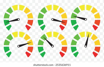 Dashboard-Tachosymbole eingestellt. Tachometersymbol einzeln. Leistungsindikatorzeichen Autogeschwindigkeit. Schnelles Internetgeschwindigkeitszeichen. Stock flache Vektorelemente. EPS 10.