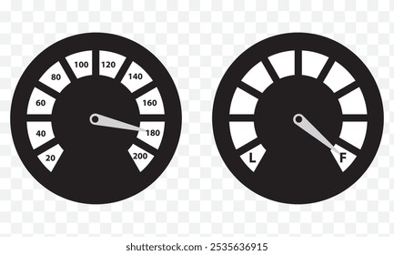 Dashboard speedometer icons set. Tachometer icon isolated. Performance indicator sign. Car speed. Fast internet speed sign. Stock flat vector elements. EPS 10.