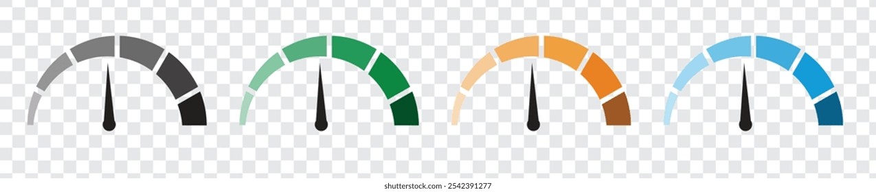Dashboard-Tachosymbole eingestellt. Tachometersymbol einzeln. Leistungsindikatorzeichen Autogeschwindigkeit. Schnelles Internetgeschwindigkeitszeichen. Stock flache Vektorelemente.