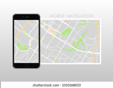 Dashboard theme creative infographic of city map navigation on phone. Vector illustration.
