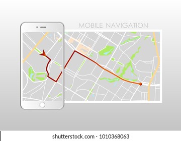 Dashboard Theme Creative Infographic Of City Map Navigation On Phone. Vector Illustration.
